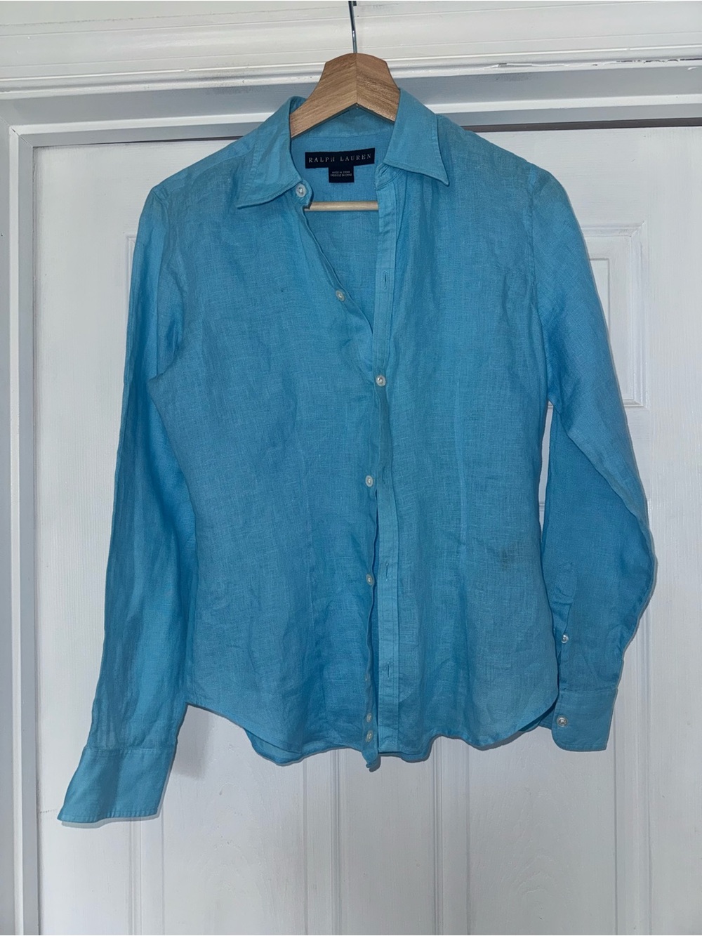 Ralph Lauren Linen Button Down Shirt Light Blue 6 Black Label